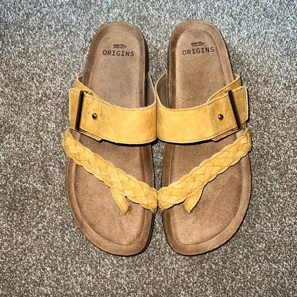 Earth Origins Yellow Braided Thong Slide Sandals